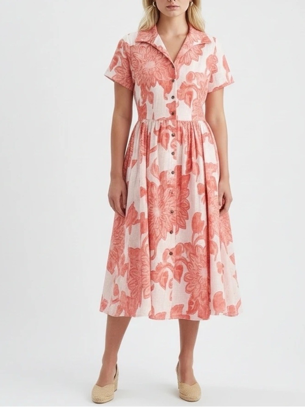 Jones New York Coral Pink Floral Midi Dress